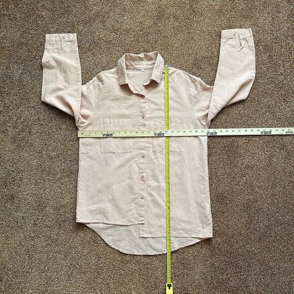 Mordenmiss Top Women’s Lg Long Sleeve Button Up Peach Linen Cotton - Picture 7 of 7